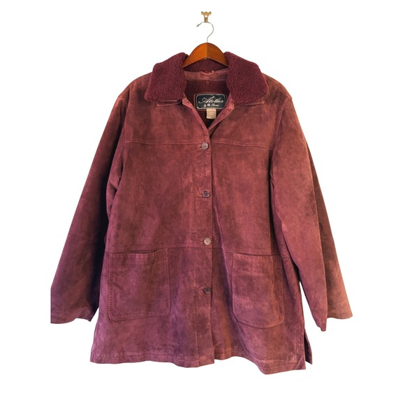 Atelier by B. Thomas Jackets & Blazers - ATELIER BY B. THOMAS Suede Leather Faux Shearling Lined Jacket XL Burgundy